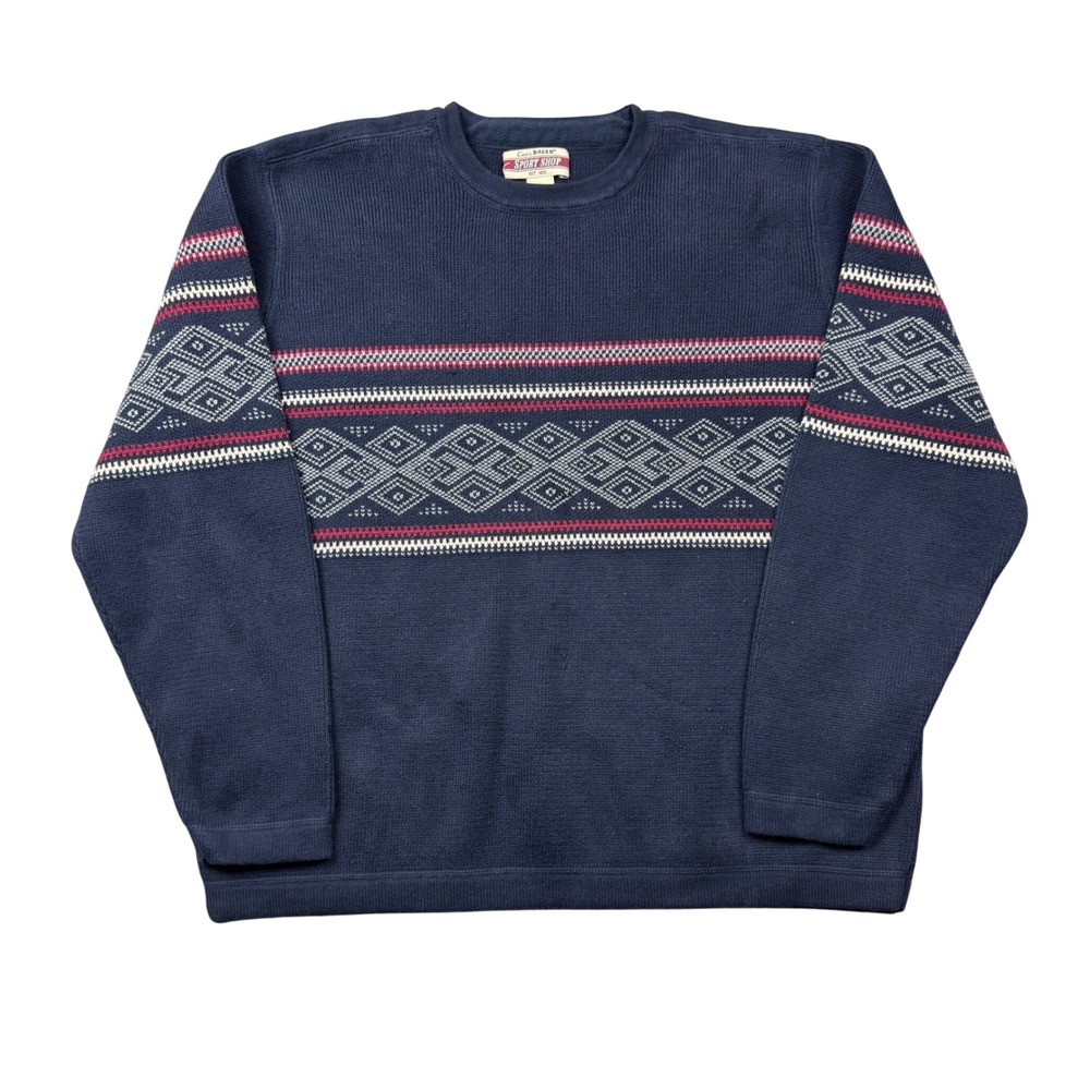 Y2K Eddie Bauer Sport Shop Mens XL Sweater Navy Blue Fair Isle Geometric Granola